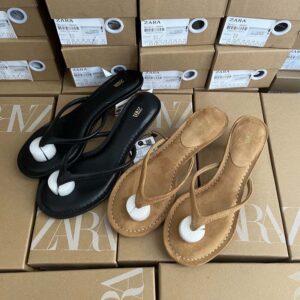 西班牙za卡其色人字拖鞋女高跟外穿凉拖鞋简约度假风大码夹脚凉鞋
