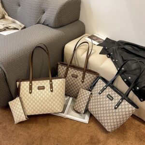 跨境女包2025新款大容量手提托特包老花字母复古百搭单肩包bags批