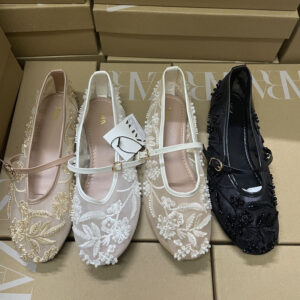 za西班牙2025夏季新品女鞋人造珍珠刺绣网眼芭蕾鞋时尚浅口单鞋女