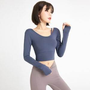 2025 new fitness wear women's long cuff chest pad sports top slimming running quick dry tight internet celebrity yoga suit