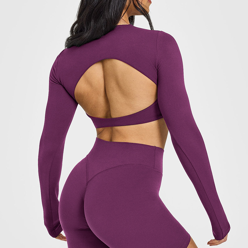 High-end backless sports tops, women's cropped long sleeves, chest pads, athleisure fitness clothes, yoga clothes, women's T-shirts O1CN010Zc7HX24PvcWaDjiV 3324387384 0 Cib