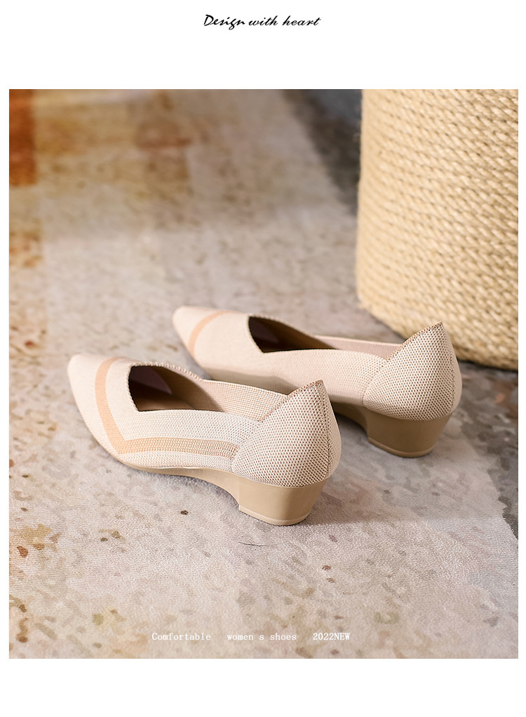 2023 foreign trade increase princess shoes knitted knitted wedge single shoes women's pointed toe shallow mouth breathable flying knitted women's shoes color matching O1CN011cKoUs1JrbNByxTqI 2208618081082 0 Cib