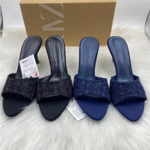 za2025 winter new pointed toe women's shoes are fashionable and versatile, shallow heels are worn outside and slippers, and the back air high heeled sandals are women