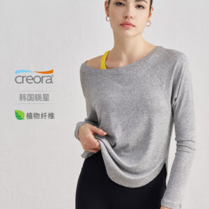 aidu people cotton ribbed yoga clothes women's loose off the shoulder yoga tops casual lazy style sports fitness clothes long sleeves
