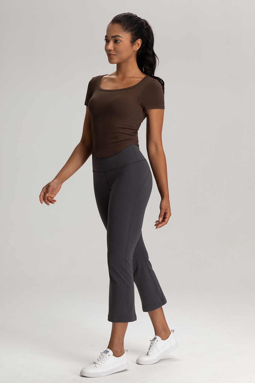 Cross-border European and American summer yoga clothes, women's belts, chest pads, beautiful backs, short sleeves, T-shirts, breathable sports, running, fitness tops O1CN012f3GCK26MNkr7KswI 2201111757647 0 Cib