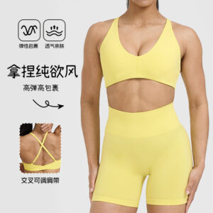 new european and american brushed sports bras for women can wear cross beautiful back running fitness yoga vest suspender bra