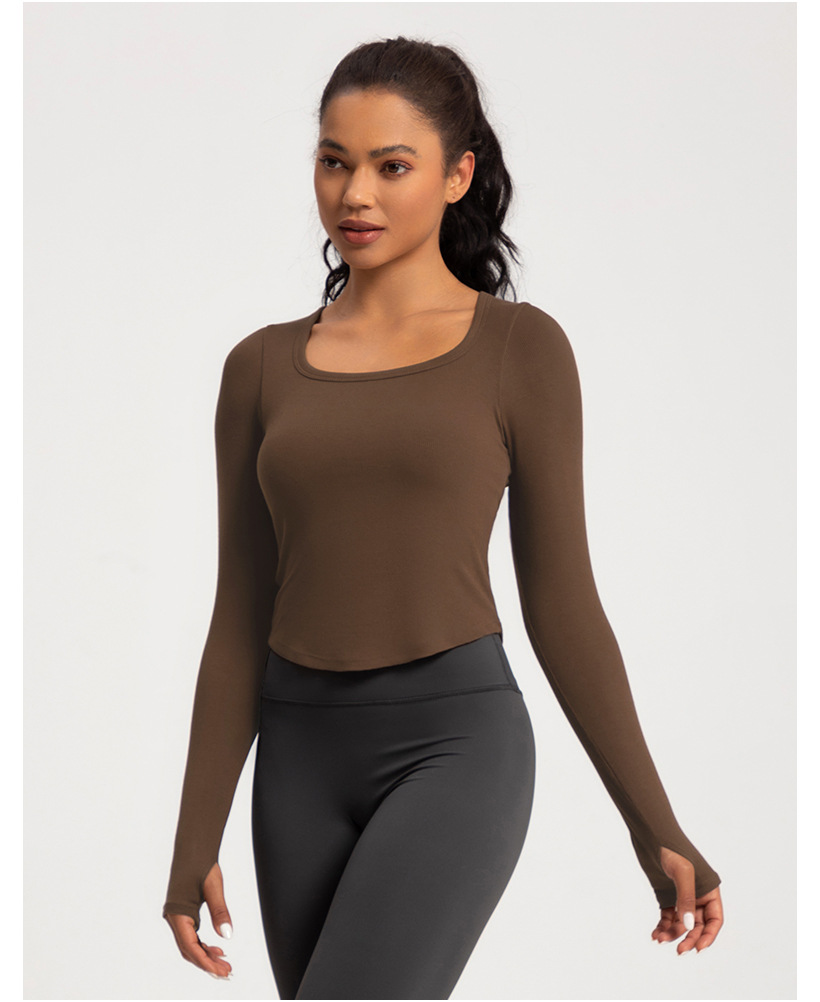 European and American yoga clothes women's new sports running square neck fitness clothes nude tight long sleeves with chest pads T-shirt top O1CN013oiX5026MNhp0F02l 2201111757647 0 Cib