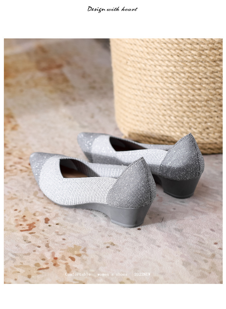 2023 foreign trade increase princess shoes knitted knitted wedge single shoes women's pointed toe shallow mouth breathable flying knitted women's shoes color matching O1CN013tVgvg1JrbNBz01za 2208618081082 0 Cib