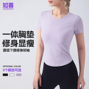 summer new sports tops women's tight crew neck fitness clothes t shirts short sleeves fixed cup chest pads running yoga clothes