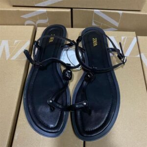 za home autumn 2025 new women's shoes black rhinestine decoration round toe open toe clip toe wrap flat casual sandals