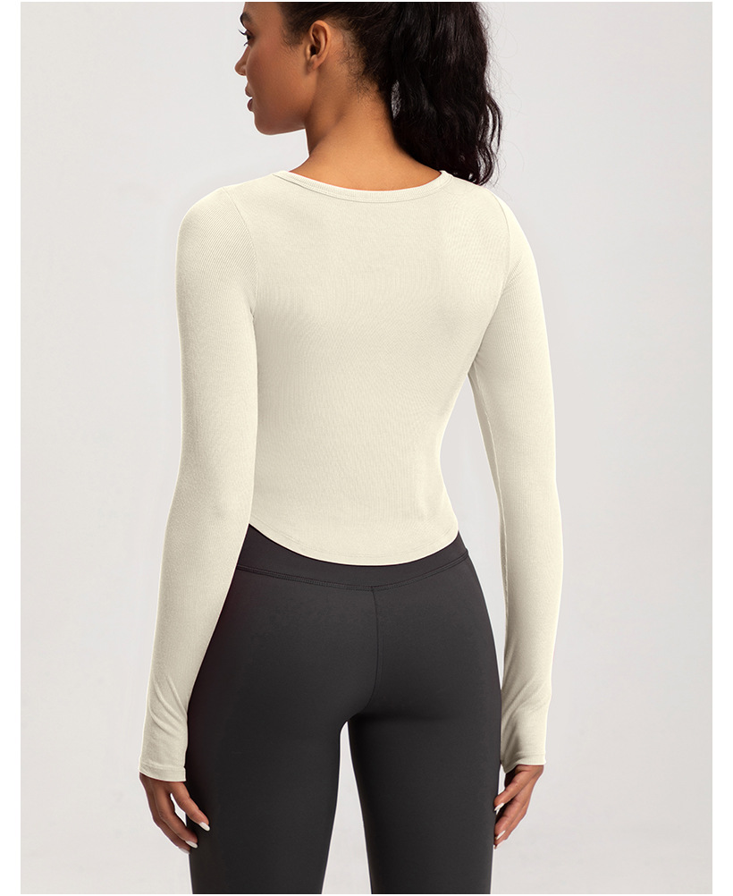 European and American yoga clothes women's new sports running square neck fitness clothes nude tight long sleeves with chest pads T-shirt top O1CN014vEPsZ26MNhp0F035 2201111757647 0 Cib