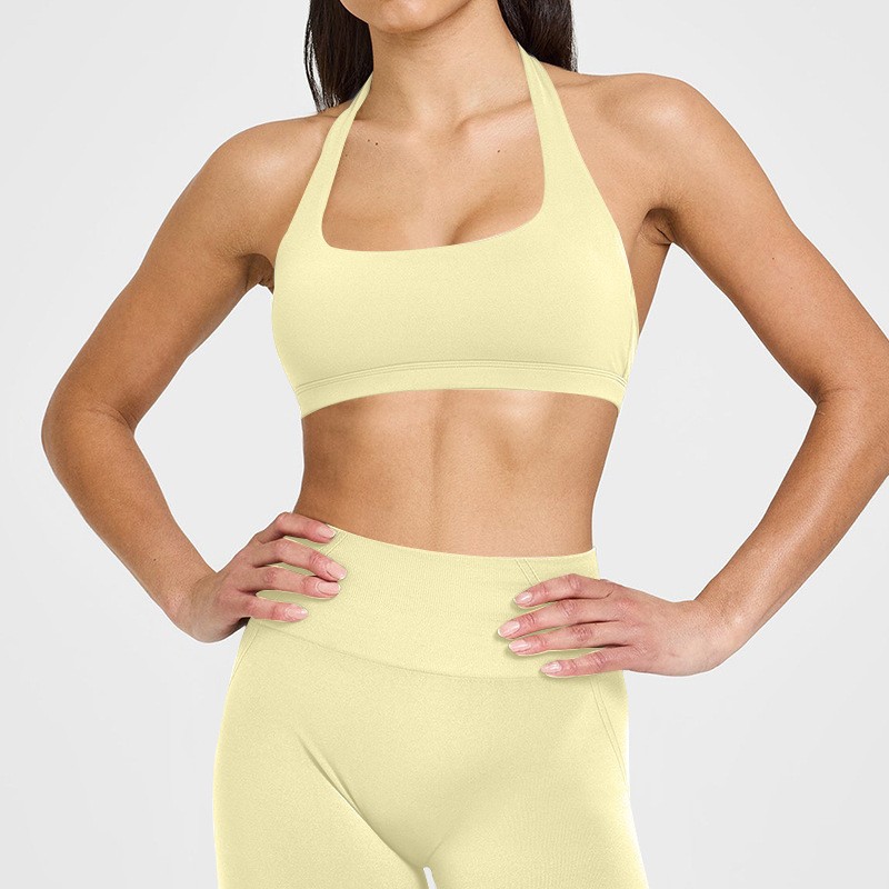 European and American halterneck suspender sports bras, women's summer nude with chest pads, tight tops, fitness training, yoga clothes O1CN016ENEgq24PvbmVPFJ9 3324387384 0 Cib