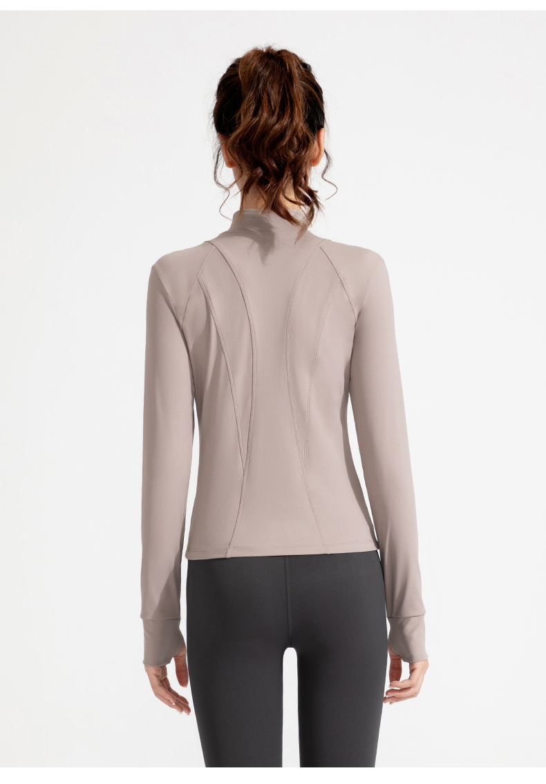 Cross-border new European and American yoga wear jackets, women's nude, slim high neck, zipper tops, sports running fitness clothes O1CN017IUB4j26MNa4FtzNK 2201111757647 0 Cib
