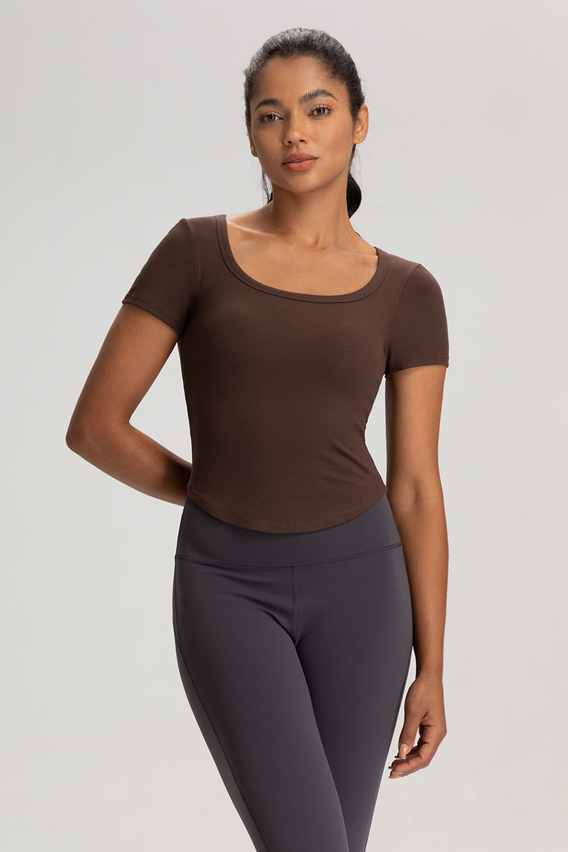 Cross-border European and American summer yoga clothes, women's belts, chest pads, beautiful backs, short sleeves, T-shirts, breathable sports, running, fitness tops O1CN0193sTmb26MNkv1b71y 2201111757647 0 Cib