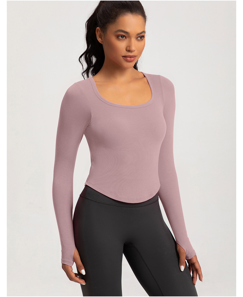 European and American yoga clothes women's new sports running square neck fitness clothes nude tight long sleeves with chest pads T-shirt top O1CN019DHpUQ26MNhlnRkm7 2201111757647 0 Cib