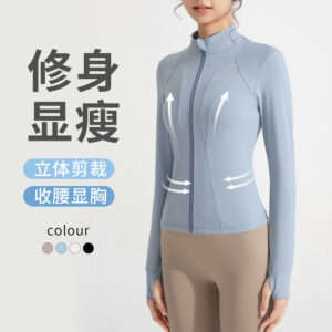 cross border new european and american yoga wear jackets, women's nude, slim high neck, zipper tops, sports running fitness clothes