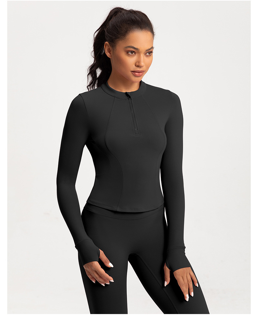 Cross-border new yoga wear women's stand collar half zipper slim slim sports long sleeve t-shirt running gym wear top O1CN019UvN0f26MNhJsgWip 2201111757647 0 Cib