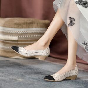2023 foreign trade increase princess shoes knitted knitted wedge single shoes women's pointed toe shallow mouth breathable flying knitted women's shoes color matching