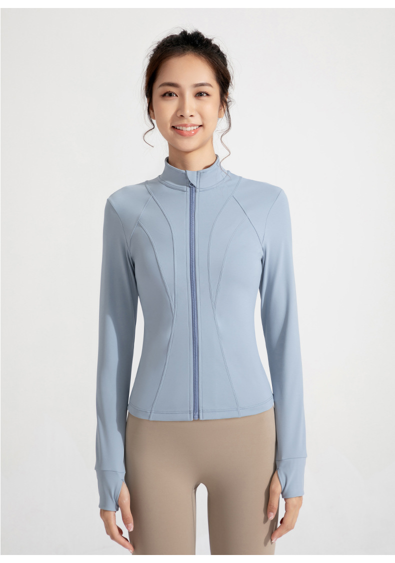 Cross-border new European and American yoga wear jackets, women's nude, slim high neck, zipper tops, sports running fitness clothes O1CN01APFNbV26MNa9OHOzR 2201111757647 0 Cib