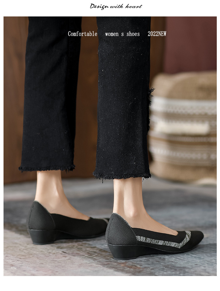 2023 foreign trade increase princess shoes knitted knitted wedge single shoes women's pointed toe shallow mouth breathable flying knitted women's shoes color matching O1CN01BuNyDL1JrbNIyDKJi 2208618081082 0 Cib