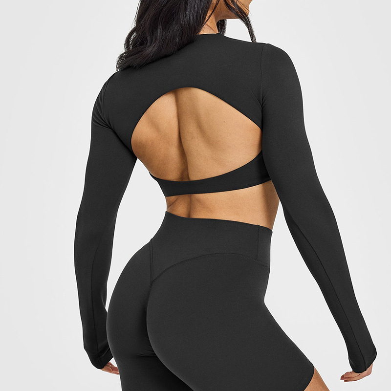 High-end backless sports tops, women's cropped long sleeves, chest pads, athleisure fitness clothes, yoga clothes, women's T-shirts O1CN01CabINg24PvcWaCnLT 3324387384 0 Cib