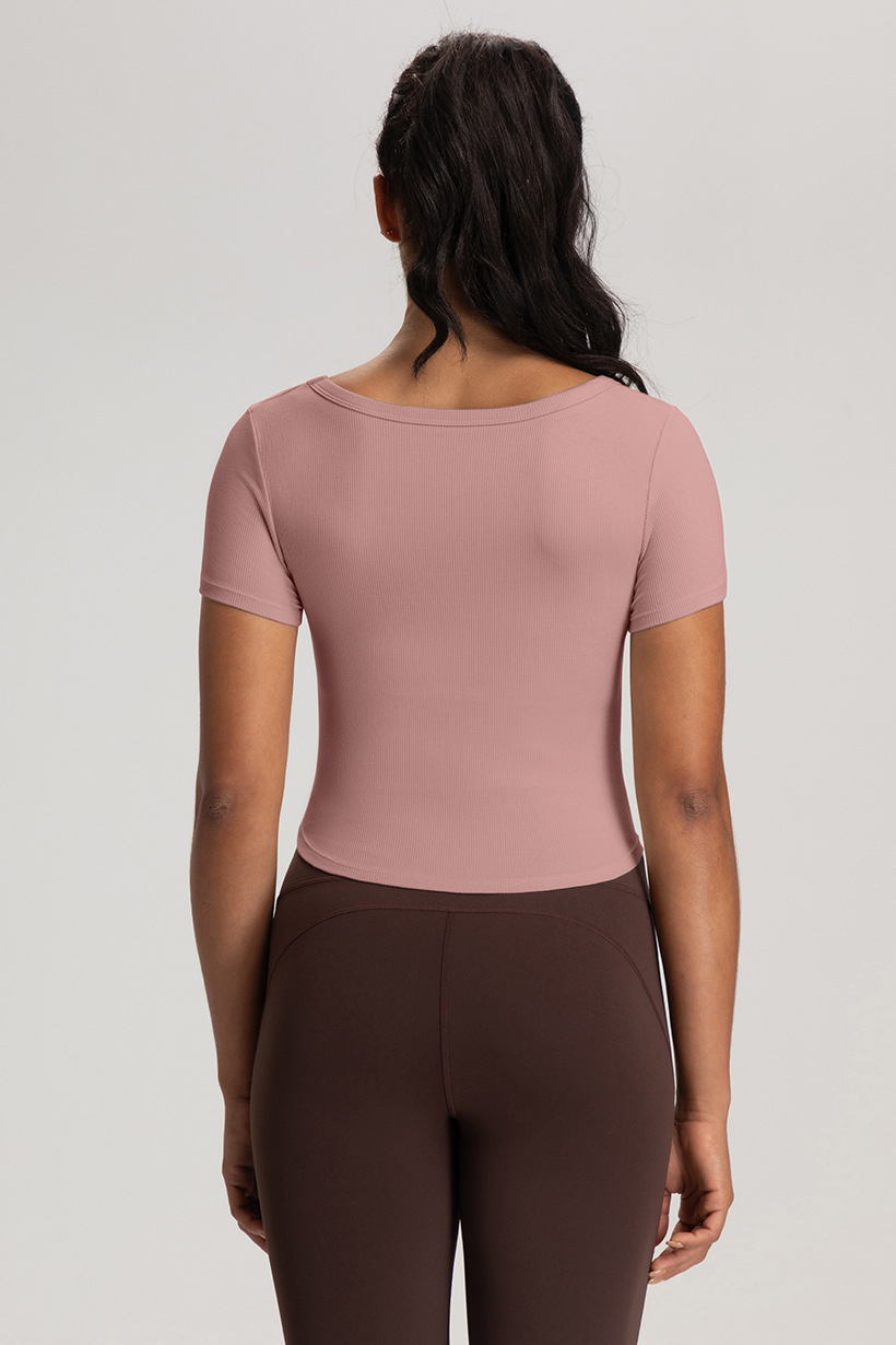 Cross-border European and American summer yoga clothes, women's belts, chest pads, beautiful backs, short sleeves, T-shirts, breathable sports, running, fitness tops O1CN01CcfGNI26MNkmpQh4q 2201111757647 0 Cib