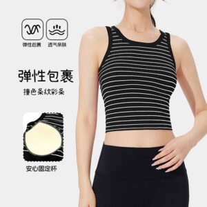 spring and summer new bra round neck slim striped vest with chest pad bra integrated yoga inside and outside as a base