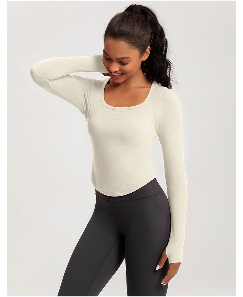 European and American yoga clothes women's new sports running square neck fitness clothes nude tight long sleeves with chest pads T-shirt top O1CN01D7yDPr26MNhnuqwqI 2201111757647 0 Cib