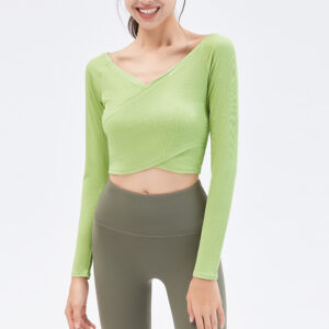 yoga clothes women's 2025 new sports tops nude beautiful back cross sexy slimming running fitness long sleeved t shirt