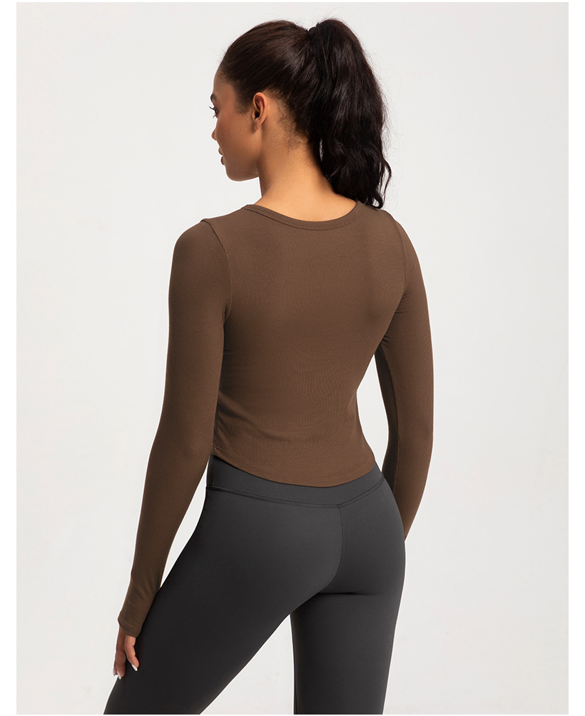European and American yoga clothes women's new sports running square neck fitness clothes nude tight long sleeves with chest pads T-shirt top O1CN01DaF40b26MNhlAIzHh 2201111757647 0 Cib