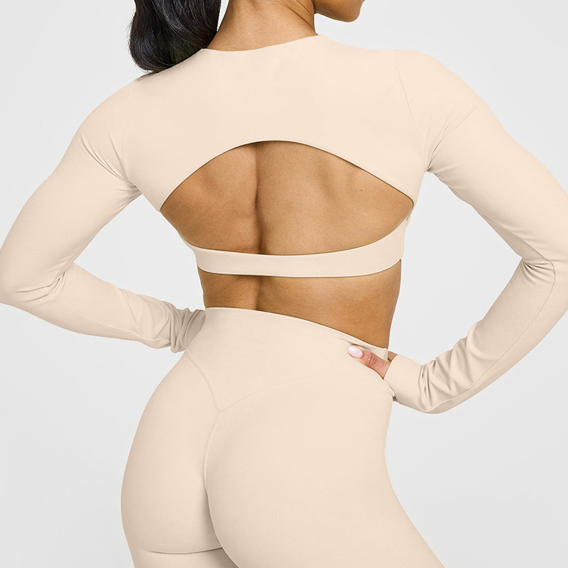 High-end backless sports tops, women's cropped long sleeves, chest pads, athleisure fitness clothes, yoga clothes, women's T-shirts O1CN01EEZ3qZ24PvcUjsJ3y 3324387384 0 Cib