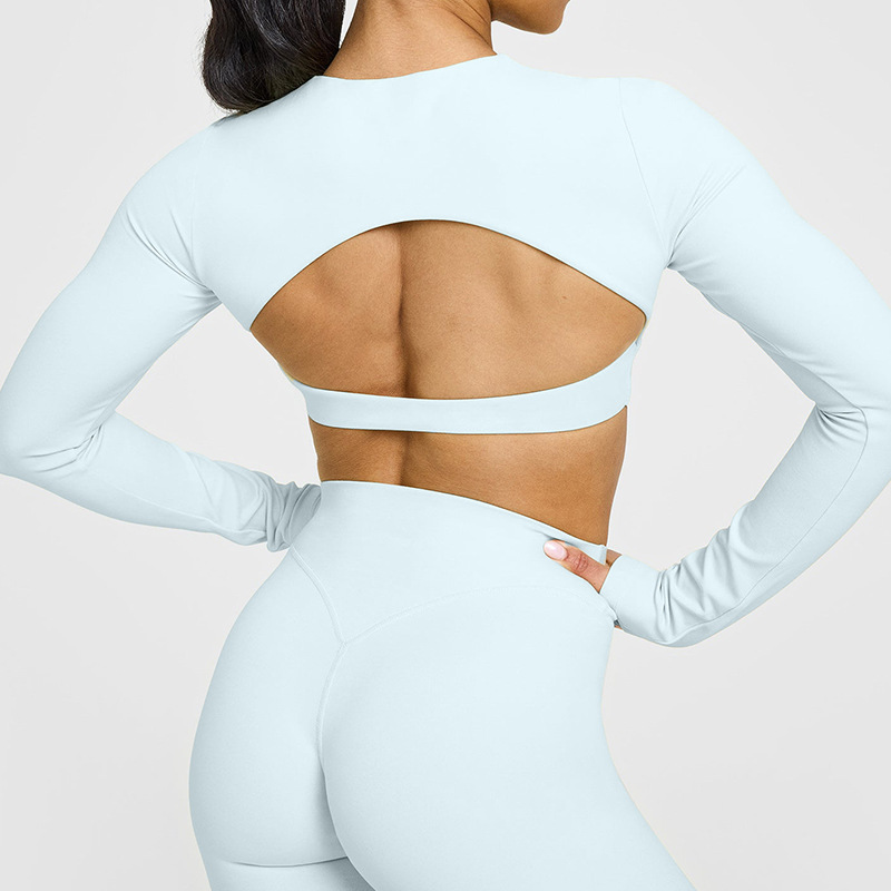 High-end backless sports tops, women's cropped long sleeves, chest pads, athleisure fitness clothes, yoga clothes, women's T-shirts O1CN01EcaztQ24PvcVsnZX8 3324387384 0 Cib