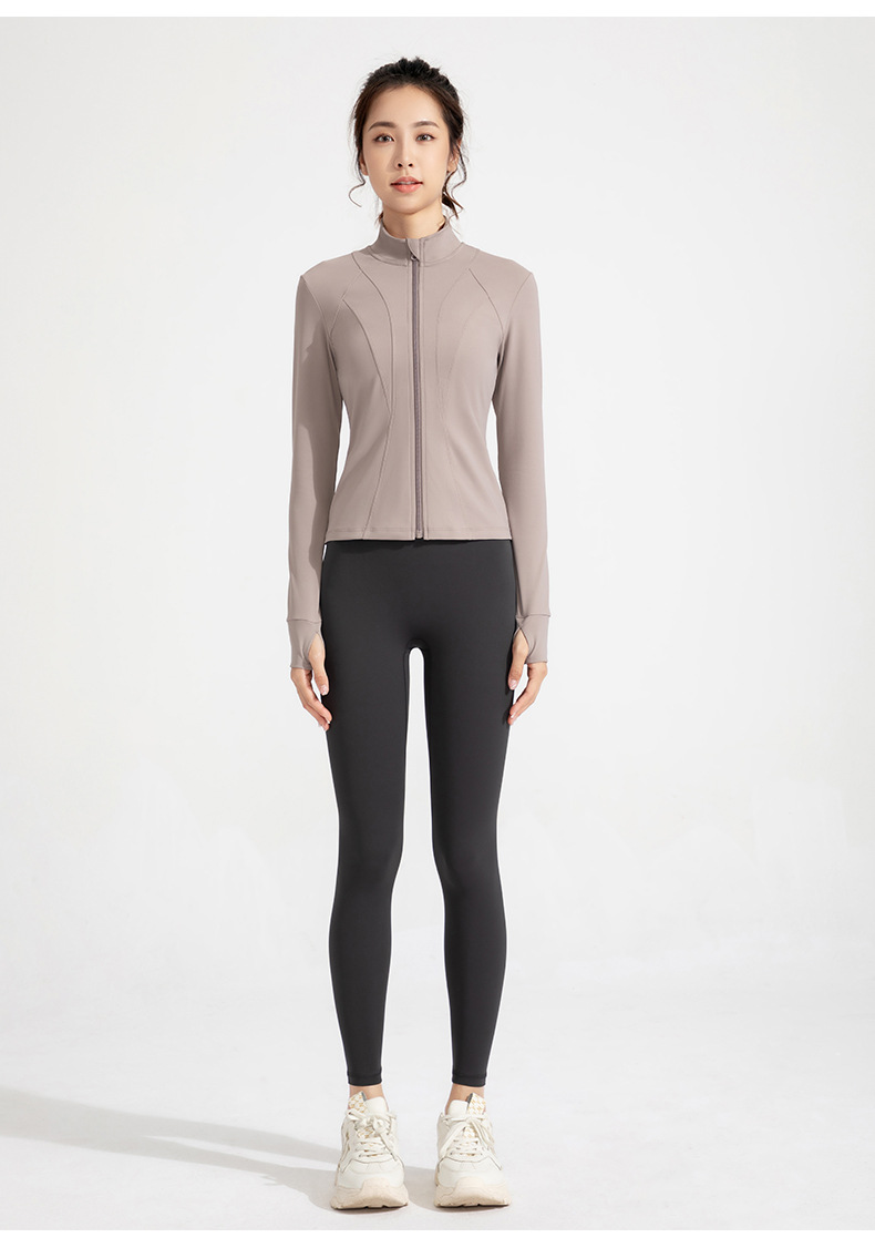 Cross-border new European and American yoga wear jackets, women's nude, slim high neck, zipper tops, sports running fitness clothes O1CN01ErWpqK26MNaD7eYxT 2201111757647 0 Cib