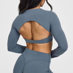 high end backless sports tops, women's cropped long sleeves, chest pads, athleisure fitness clothes, yoga clothes, women's t shirts