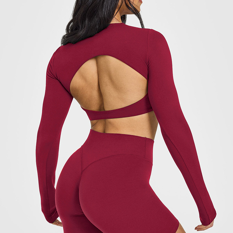 High-end backless sports tops, women's cropped long sleeves, chest pads, athleisure fitness clothes, yoga clothes, women's T-shirts O1CN01GwmPDA24PvcUjuJzM 3324387384 0 Cib