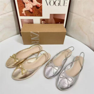 za spain fall 2025 new women's shoes silver bow embellishment single shoes, ballet shoes, flat slippers for women