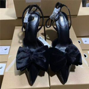 za spain fall 2025 new pointed toe sasklip women's black velvet bow with stiletto heel heeled sandals