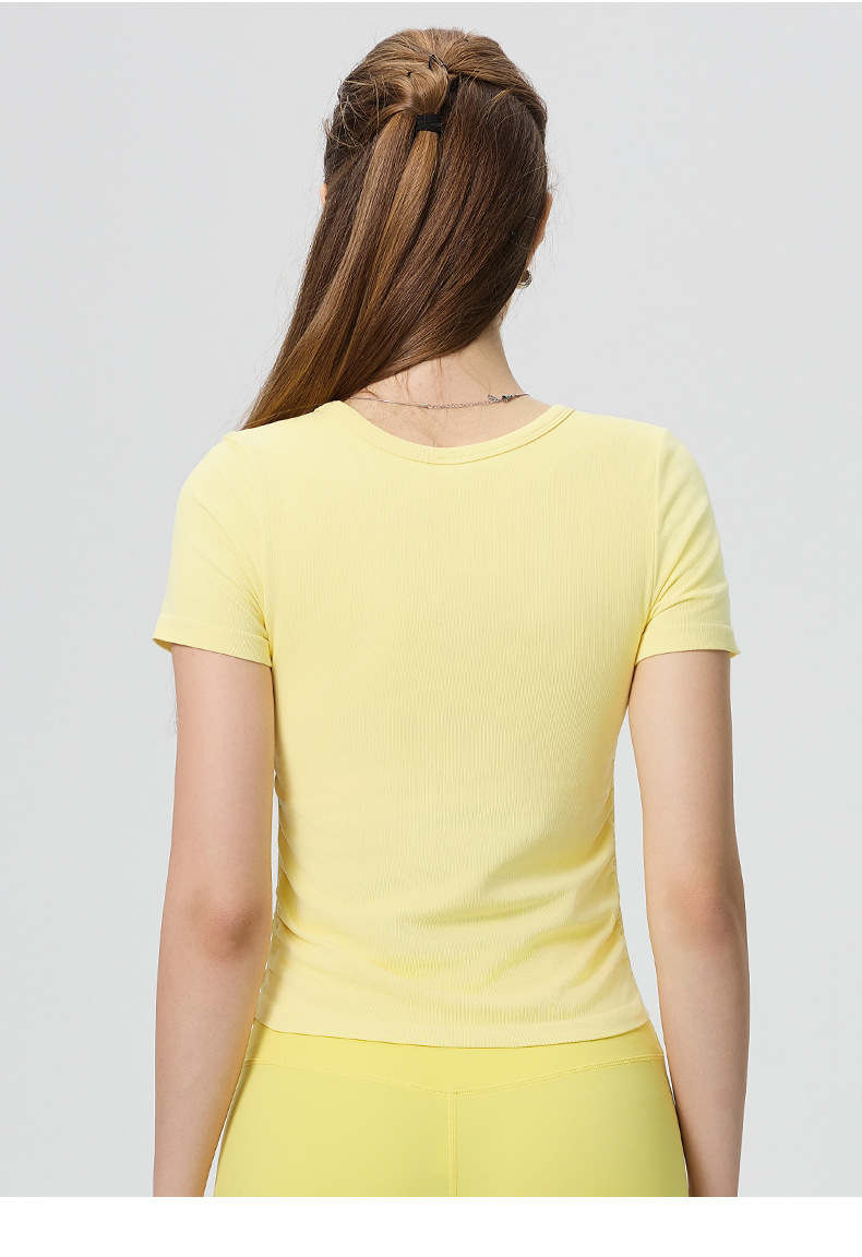 Cross-border, European, American, spring and summer, with chest pads, waist-shirring, shirring, short-sleeved T-shirts, slim and comfortable, casual fitness yoga tops O1CN01K7HBZC24Pvds2jVux 3324387384 0 Cib