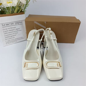 za2025 autumn new women's shoes square toe, g shaped rhinestone buckle, thick heeled high heels, toe, back air fashion sandals