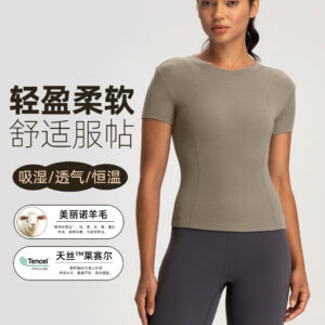 athena lulu merino wool yoga suit women's skinny slim breathable short sleeve sports fitness top t shirt