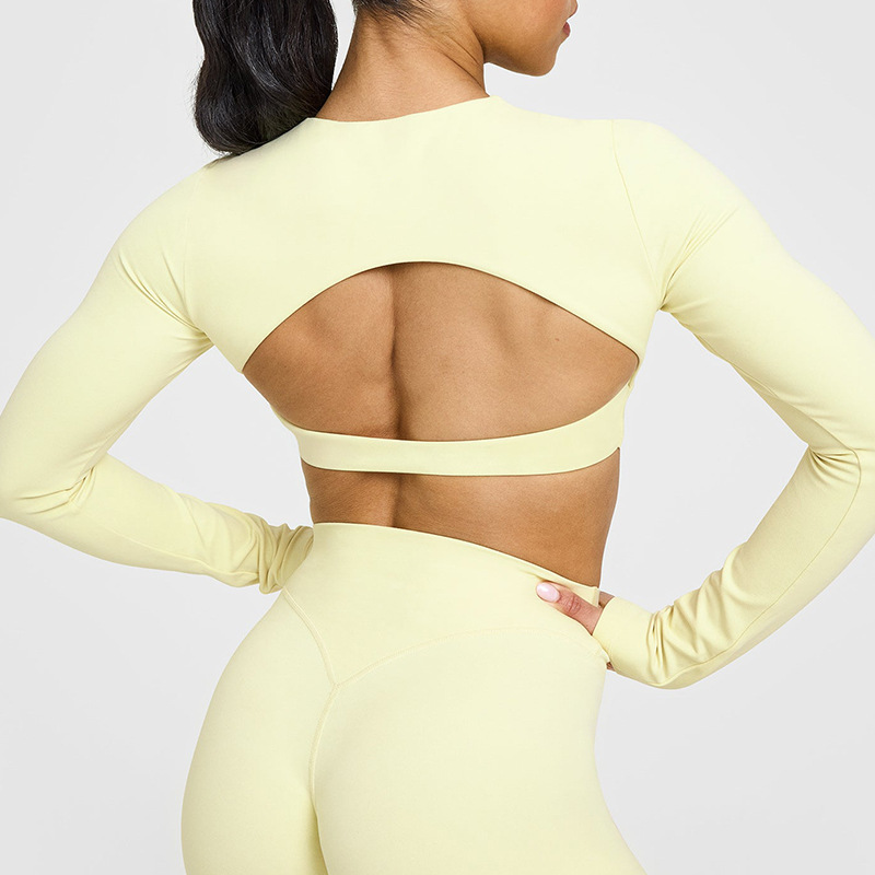 High-end backless sports tops, women's cropped long sleeves, chest pads, athleisure fitness clothes, yoga clothes, women's T-shirts O1CN01L4vxQj24PvcVhO1qi 3324387384 0 Cib