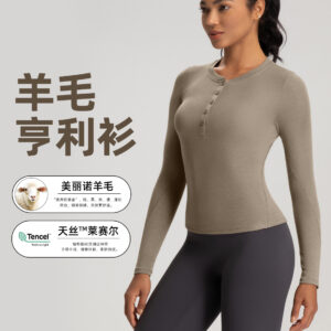 athena lulu merino wool yoga wear women's button down long sleeve t shirt high stretch sports henley top