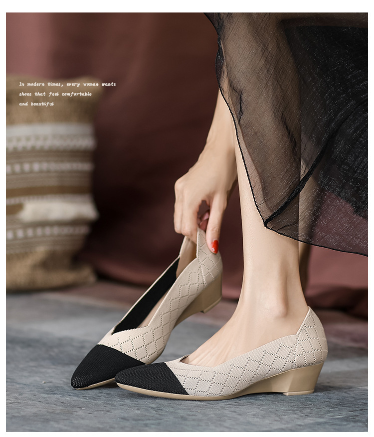 2023 foreign trade increase princess shoes knitted knitted wedge single shoes women's pointed toe shallow mouth breathable flying knitted women's shoes color matching O1CN01LnQh6g1JrbN99jNp0 2208618081082 0 Cib