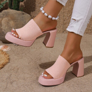 european and american sexy women's shoes flying weave fish mouth high heels one foot bohemian western thick heel women's sandals high heels