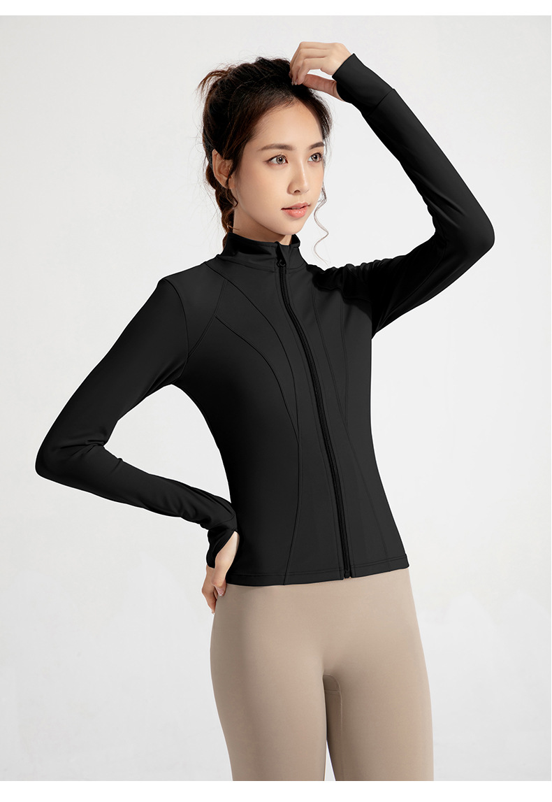 Cross-border new European and American yoga wear jackets, women's nude, slim high neck, zipper tops, sports running fitness clothes O1CN01N8vP3q26MNaD7fuCt 2201111757647 0 Cib