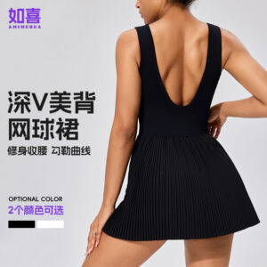 one piece tennis skirt, seamless yoga fitness skirt, nude breathable, anti light golf sports skirt, two piece set