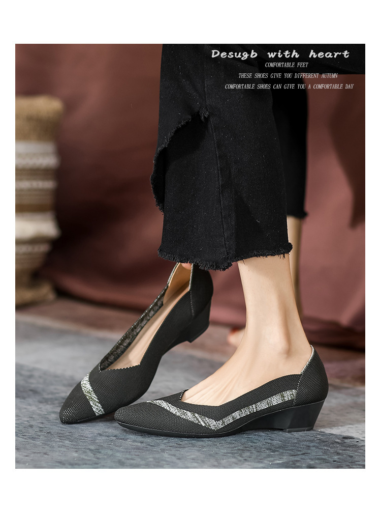 2023 foreign trade increase princess shoes knitted knitted wedge single shoes women's pointed toe shallow mouth breathable flying knitted women's shoes color matching O1CN01ORRD4p1JrbN99ieDK 2208618081082 0 Cib