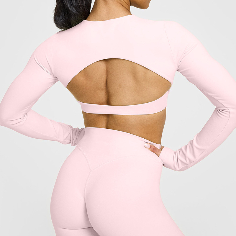 High-end backless sports tops, women's cropped long sleeves, chest pads, athleisure fitness clothes, yoga clothes, women's T-shirts O1CN01OoZfGA24PvcP5RaTB 3324387384 0 Cib