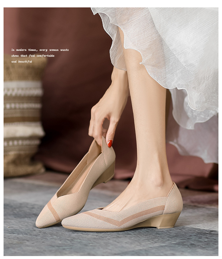 2023 foreign trade increase princess shoes knitted knitted wedge single shoes women's pointed toe shallow mouth breathable flying knitted women's shoes color matching O1CN01OyED961JrbN99fI76 2208618081082 0 Cib