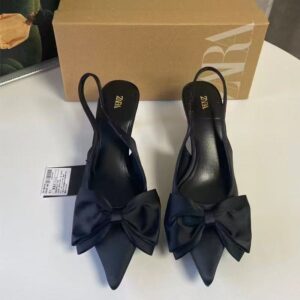 za2025 autumn new women's shoes pointed toe bow pumps back lace strap slingback high heels stiletto heels sandals women